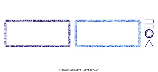 Double rounded rectangle frame mosaic of circle elements in variable sizes and color tones, based on double rounded rectangle frame icon. Vector circle elements are organized into blue composition.