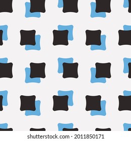 Double rounded squares. Light blue and black shapes seamless wallpaper.