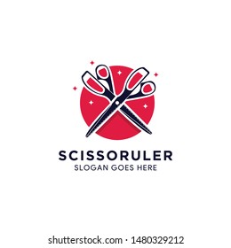 double Scissors and ruler icon.barber shop.modern design.vector illustration.flat logo. 