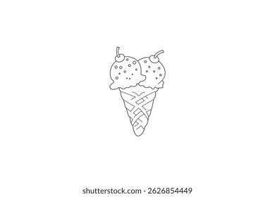 Double scoop ice cream cone outline cute dessert coloring page summer treat line art frozen dessert refreshment icon