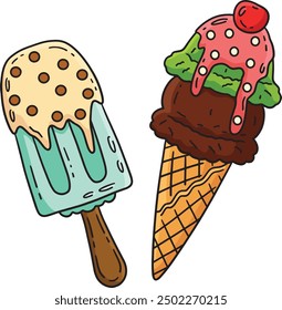 Double Scoop Ice Cream and Popsicle Clipart 