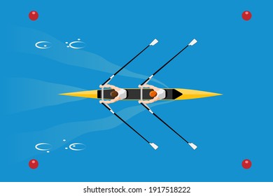 Double scull rowboat team at the competition