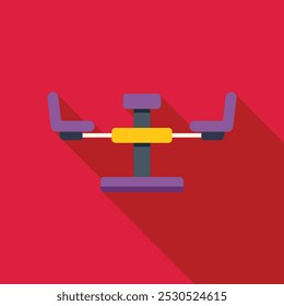 Double seesaw with seats on sides standing on one central support on red background with shadow
