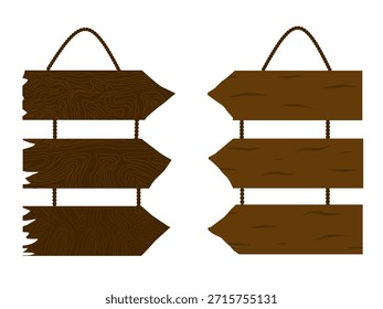 Juego doble de tablas colgantes de tres niveles. Tablas colgantes de madera con cuerdas. Ilustración de un tablero colgante tradicional.