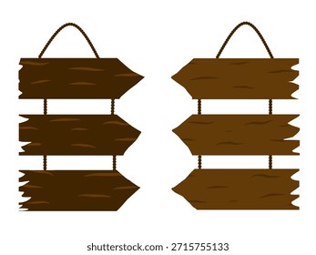 Juego doble de tablas colgantes de tres niveles. Tablas colgantes de madera con cuerdas. Ilustración de un tablero colgante tradicional.