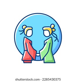 Double seventh festival RGB color icon. Chinese valentine day. Eastern equivalent. Romantic legend. Niulang and Zhinu. Magpie festival. Annual cowherd and weaver meeting. Isolated vector illustration