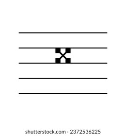 Double sharp key signature on staff flat vector isolated on white background. Black musical notation symbol. Music concept.