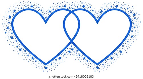 Double Shining Blue Love with Blue Sparkling glitter Stars Vector clipart icon #12