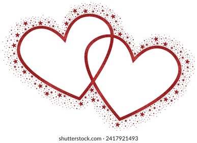 Double Shining Red Love with Red sparkling Glitter Star Vector clipart icon #13