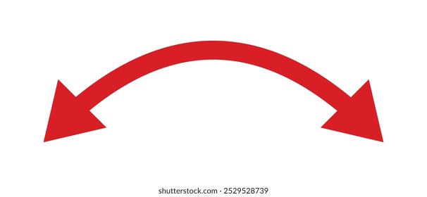 Double side arrow icon, vector sing in red. Curved long double ended red arrow. Vector illustration.