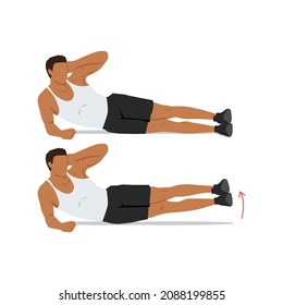 Double Side Jackknifes. Leg Lift Exercise. Flat Vector Illustration Isolated On White Background. Workout Character