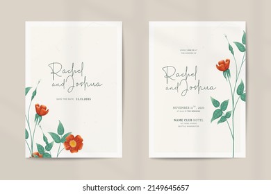 Plantilla de invitación de boda moderna de doble lado con adornos de acuarela de flores vintage