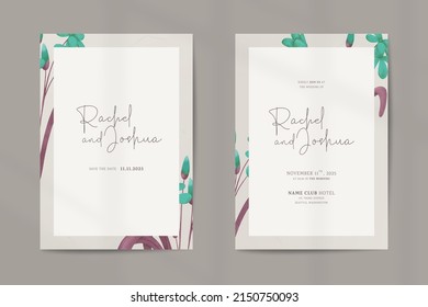 Double side modern wedding invitation template with vintage flower watercolor ornaments