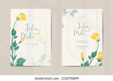 Double side modern wedding invitation template with vintage yellow flower watercolor ornaments