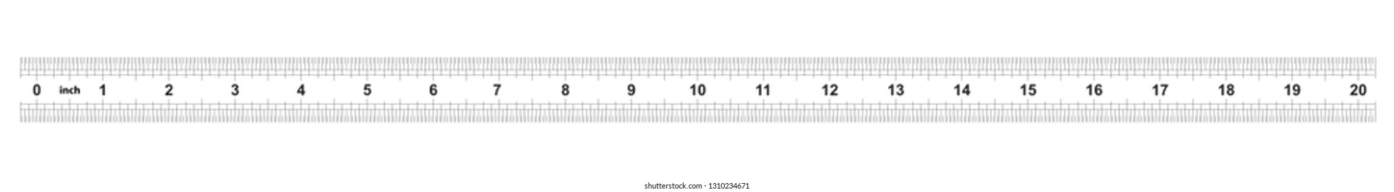 Double sided 20 inch ruler. The price of division - 32 divisions by inch. Exact length measurement device. Calibration grid.