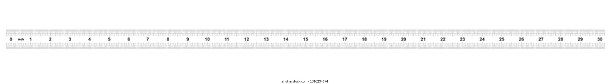 Double sided 30 inch ruler. The price of division - 32 divisions by inch. Exact length measurement device. Calibration grid.