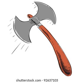 Double sided ax icon. Hand drawing vector sketch doodle illustration in childish and funny style.