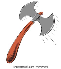 Double sided ax icon. Hand drawing vector sketch doodle illustration in childish and funny style.