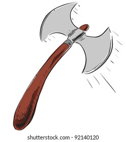 Double sided axe icon. Hand drawing vector sketch doodle illustration in childish and funny style.