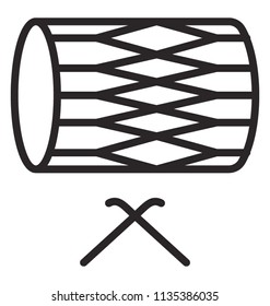 
A double sided barrel drum with sticks use to beat to produce music 
