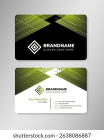 double sided business card design template. Simple Business Card design with triangle green gradient on white and black background. Modern Visiting Card template. 