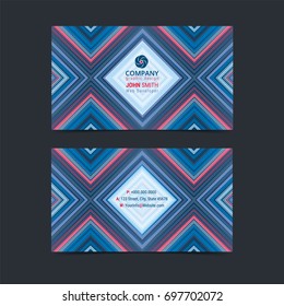 Double sided business card design layout template with geometric pattern background.