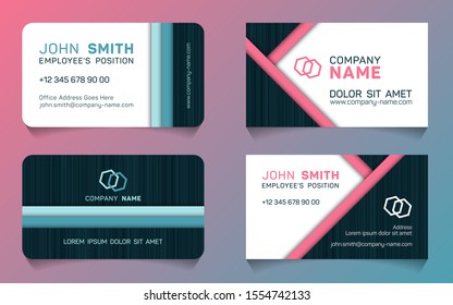 Double sided business card minimal idea vector templates set. Creative business card graphic design with place for logo, company name, employee's position, phone number, website and office address.