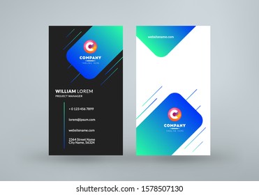 Double sided business card template layout. Vertical visiting card. Vector illustration