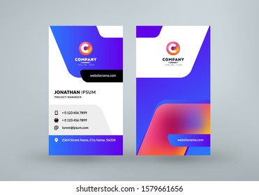 Double sided business card template layout. Vertical visiting card. Vector illustration