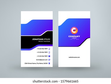 Double sided business card template layout. Vertical visiting card. Vector illustration