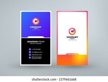 Double sided business card template layout. Vertical visiting card. Vector illustration