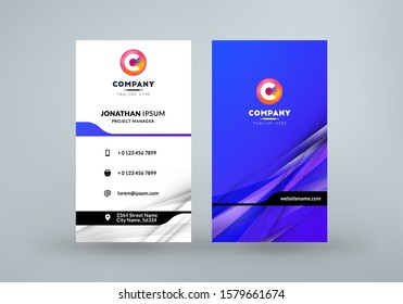 Double sided business card template layout. Vertical visiting card. Vector illustration