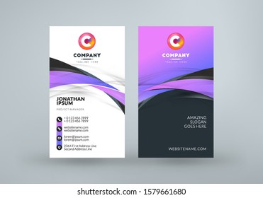 Double sided business card template layout. Vertical visiting card. Vector illustration