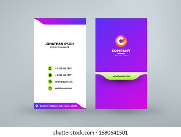 Double sided business card template layout. Vertical visiting card. Vector illustration