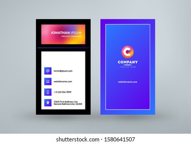 Double sided business card template layout. Vertical visiting card. Vector illustration
