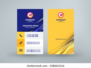 Double sided business card template layout. Vertical visiting card. Vector illustration