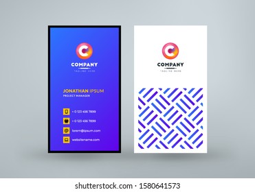 Double sided business card template layout. Vertical visiting card. Vector illustration