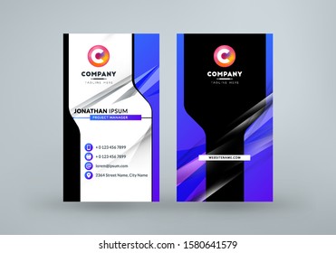 Double sided business card template layout. Vertical visiting card. Vector illustration