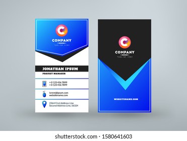 Double sided business card template layout. Vertical visiting card. Vector illustration