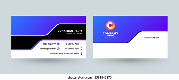 Double sided business card template layout. Horizontal visiting card. Vector illustration