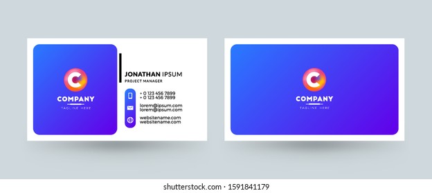 Double sided business card template layout. Horizontal visiting card. Vector illustration