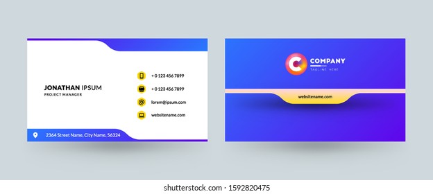 Double sided business card template layout. Horizontal visiting card. Vector illustration