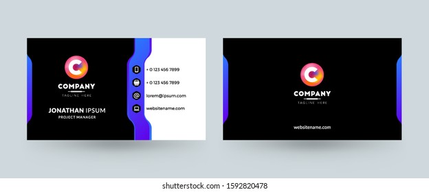 Double sided business card template layout. Horizontal visiting card. Vector illustration
