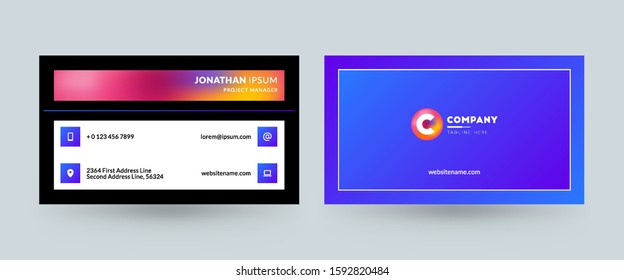 Double sided business card template layout. Horizontal visiting card. Vector illustration