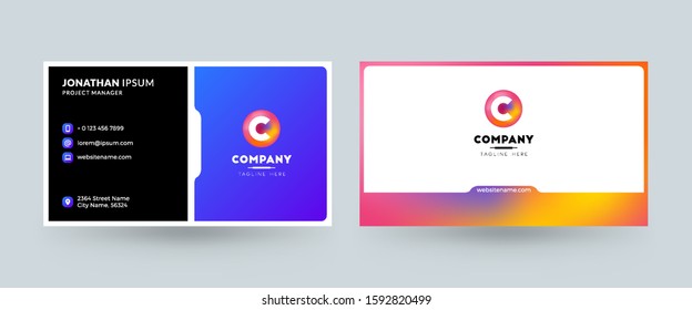 Double sided business card template layout. Horizontal visiting card. Vector illustration