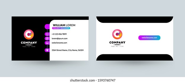 Double sided business card template layout. Horizontal visiting card. Vector illustration