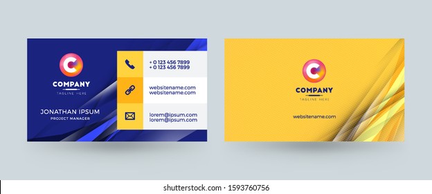 Double sided business card template layout. Horizontal visiting card. Vector illustration
