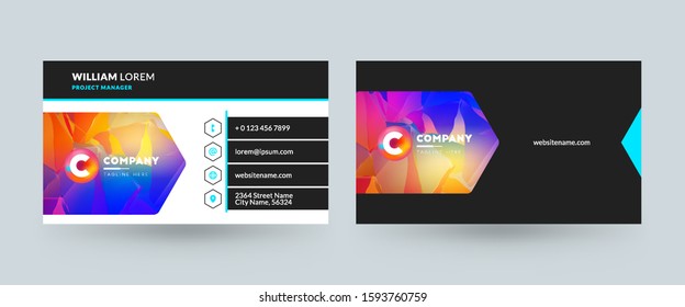 Double sided business card template layout. Horizontal visiting card. Vector illustration