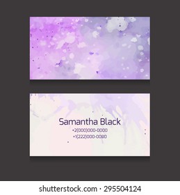 Double sided business card template with a watercolor background and place for text for your design