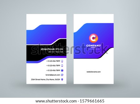 Double sided business card template layout. Vertical visiting card. Vector illustration